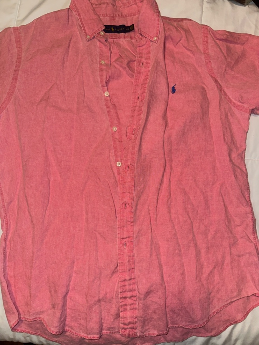 Ralph Lauren Pink Button-Front Shirt with Blue Pony Logo